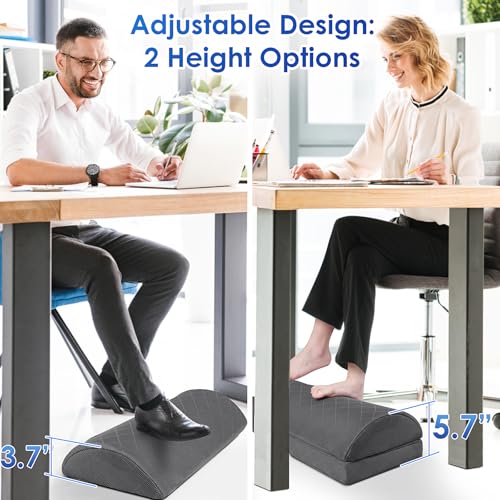 CushZone Foot Rest,Desk & Gaming Accessories,Foot Rest for Under Desk at Work,Comfortable Footrest with 2 Adjustable Heights & Removable Cover, Office Desk Accessories（Gray） - Image 3