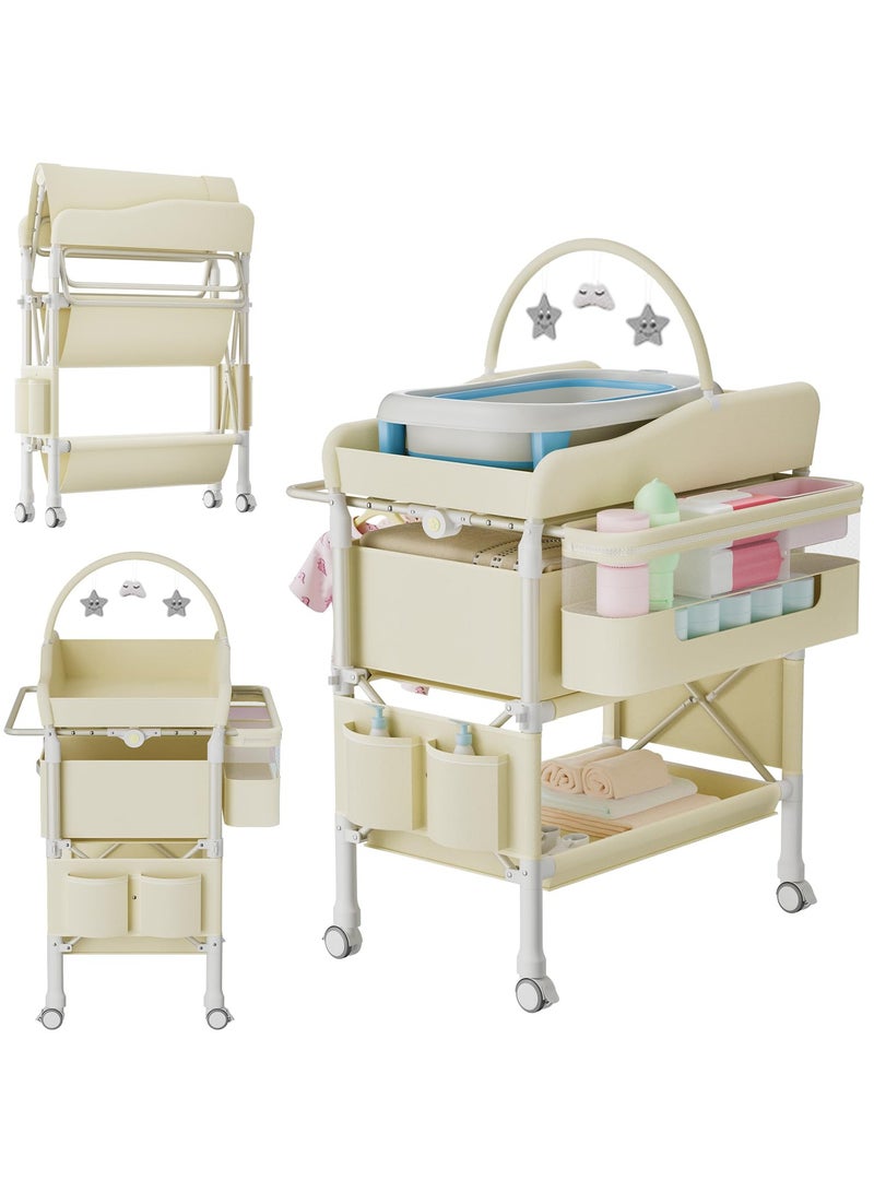 WALALLA Portable Baby Changing Table with Wheels Modern Dresser Changing Tables with Hanging Toys, Laundry Bag, Changing Table Organizer Boxes  Folding Waterproof Baby Diaper Changing Station for Nursery - Image 1