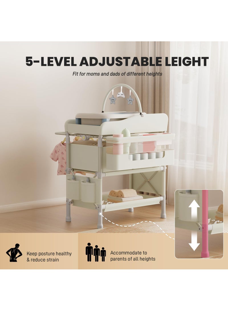 WALALLA Portable Baby Changing Table with Wheels Modern Dresser Changing Tables with Hanging Toys, Laundry Bag, Changing Table Organizer Boxes  Folding Waterproof Baby Diaper Changing Station for Nursery - Image 2
