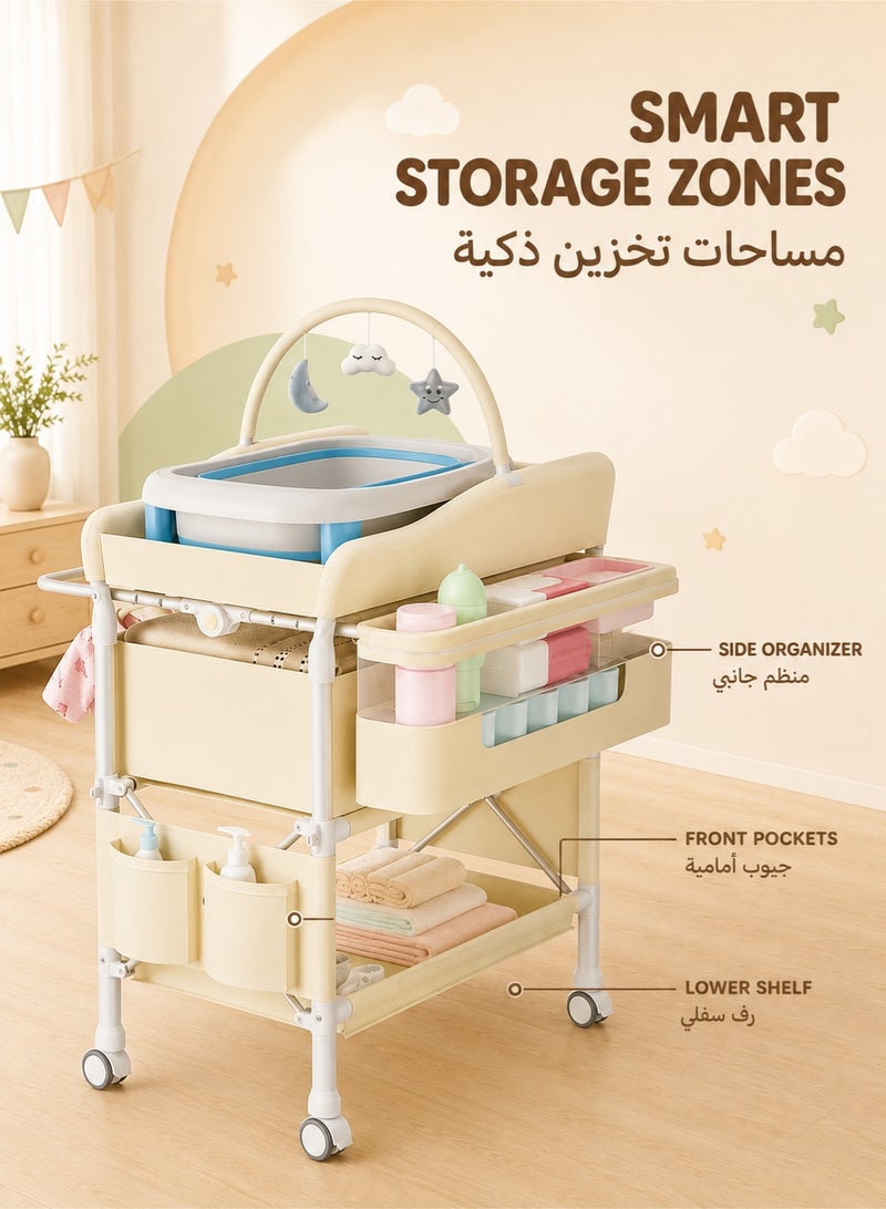 WALALLA Portable Baby Changing Table with Wheels Modern Dresser Changing Tables with Hanging Toys, Laundry Bag, Changing Table Organizer Boxes  Folding Waterproof Baby Diaper Changing Station for Nursery - Image 4
