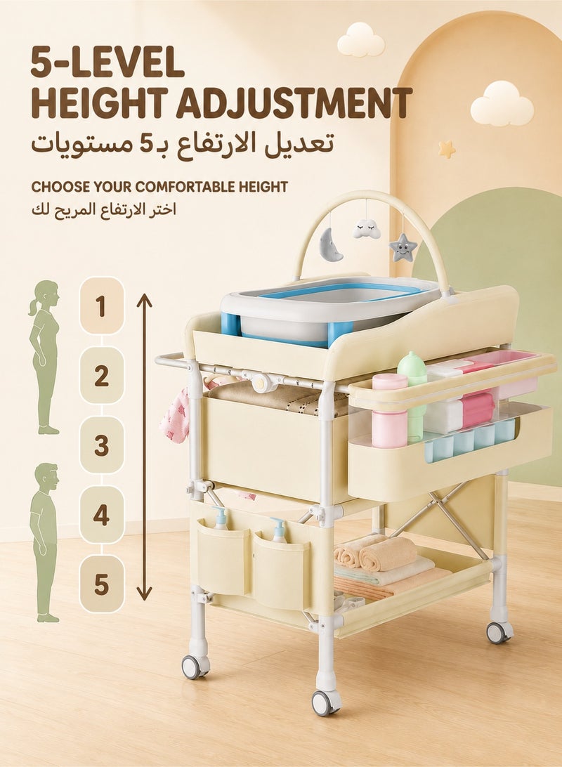 WALALLA Portable Baby Changing Table with Wheels Modern Dresser Changing Tables with Hanging Toys, Laundry Bag, Changing Table Organizer Boxes  Folding Waterproof Baby Diaper Changing Station for Nursery - Image 5