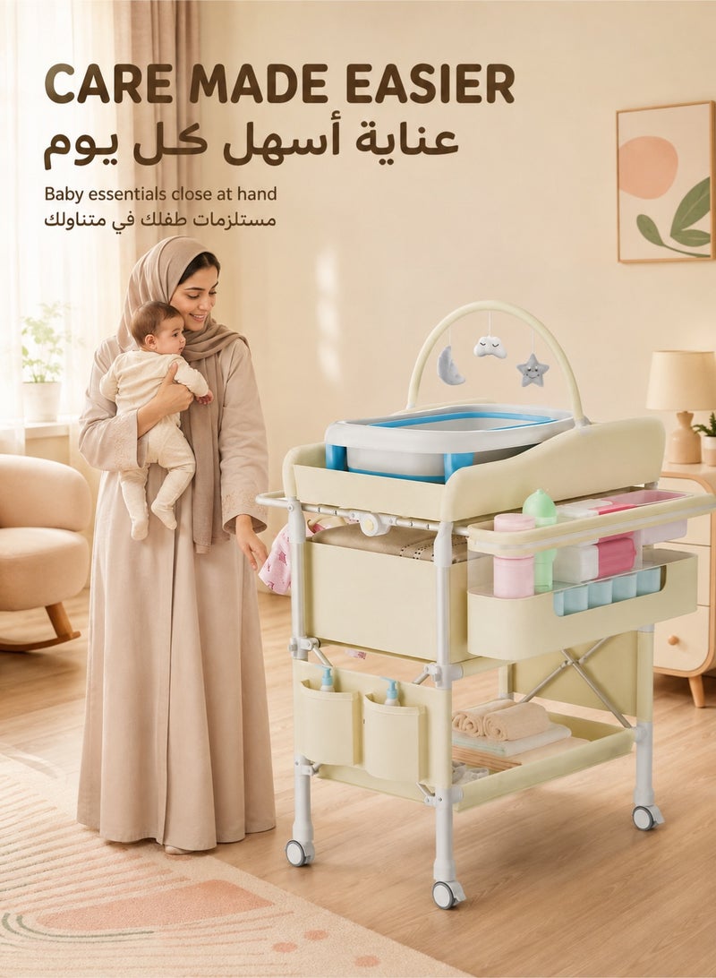 WALALLA Portable Baby Changing Table with Wheels Modern Dresser Changing Tables with Hanging Toys, Laundry Bag, Changing Table Organizer Boxes  Folding Waterproof Baby Diaper Changing Station for Nursery - Image 2