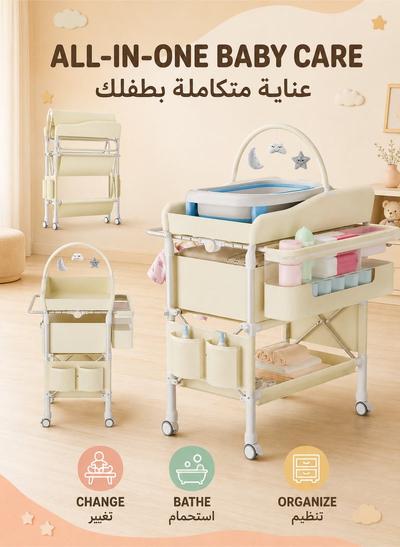 WALALLA Portable Baby Changing Table with Wheels Modern Dresser Changing Tables with Hanging Toys, Laundry Bag, Changing Table Organizer Boxes  Folding Waterproof Baby Diaper Changing Station for Nursery - Image 1