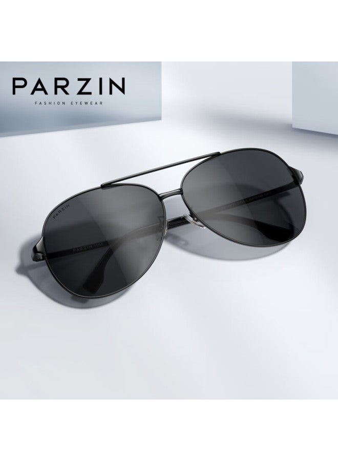 Parzin Polarized Sungl For Men, Classic Frog-eye Style, Safe Driving Sungl, 8131a Black Frame With Gray Lenses - Image 1