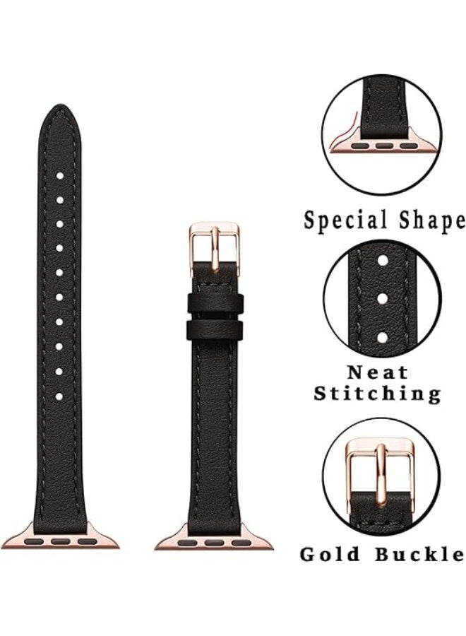 OLYSON Slim Leather Bands Compatible with Apple Watch Band 38mm 40mm 41mm, Top Grain Leather Thin Wristband for Series 11,10,9,8,7,6,5,4,3,2,1,SE3/SE2/SE1 (Black Rose Gold) - Image 4