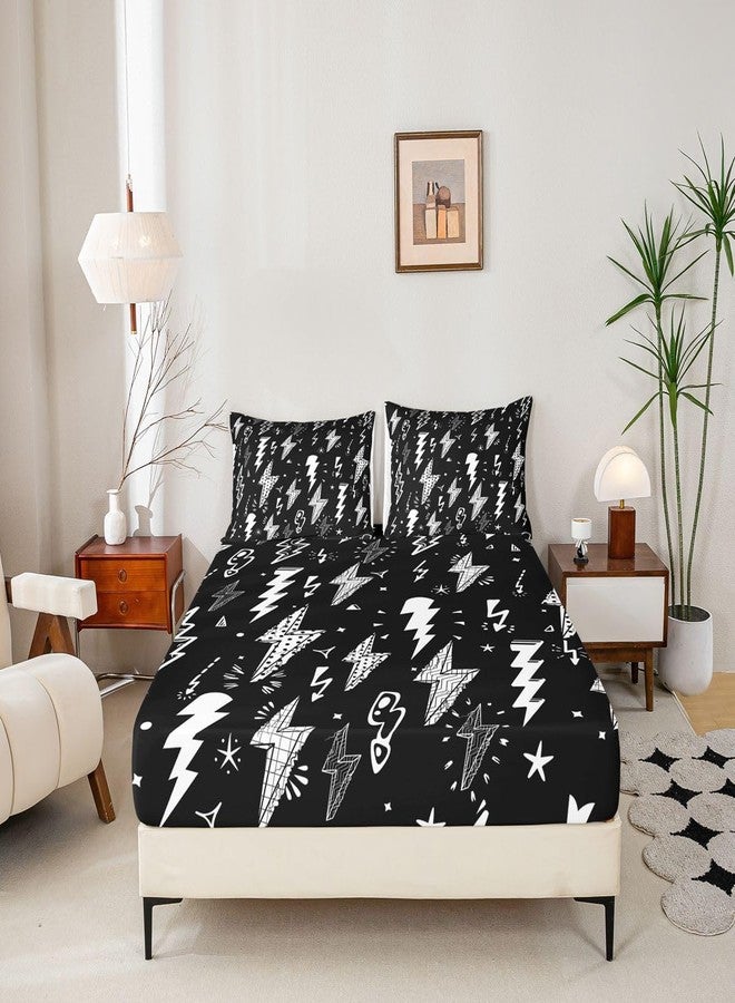 Homewish Lightning Fitted Sheet Hand Drawn Doodle Lightning Bolt Bedding Set 2pcs for Kids Boys Thunderbolts Sheet Set Microfiber Bed Sheet Set (1 Fitted Sheet + 1 Pillow Case) Twin Size - Image 4