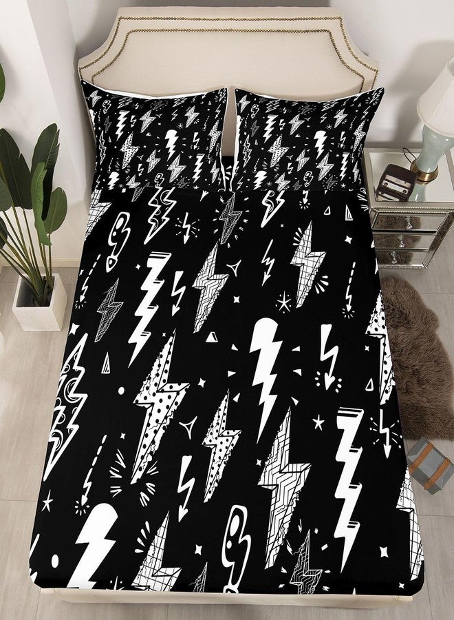 Homewish Lightning Fitted Sheet Hand Drawn Doodle Lightning Bolt Bedding Set 2pcs for Kids Boys Thunderbolts Sheet Set Microfiber Bed Sheet Set (1 Fitted Sheet + 1 Pillow Case) Twin Size - Image 5