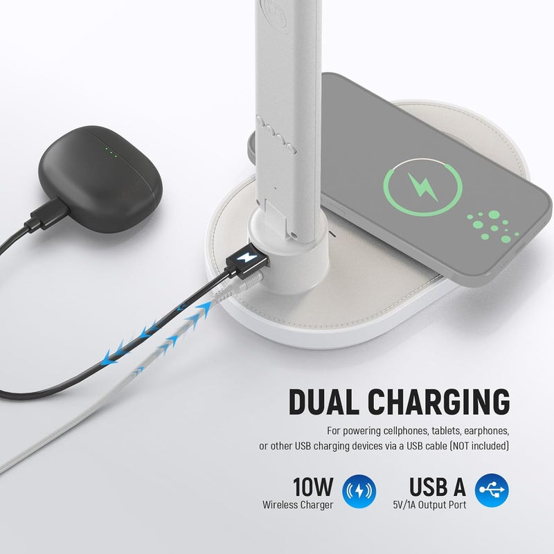 نيوير نسخة الدخول من لمصباح طاولة LED مع منفذ USB A، 3 أوضاع/5 مستويات سطوع/4 تأثيرات RGB/CRI85، شاشة LCD لدرجة الحرارة/التاريخ/الوقت/المنبه، ضوء طاولة يعتني بالعين للمكتب المنزلي/القراءة، N20 - Image 4