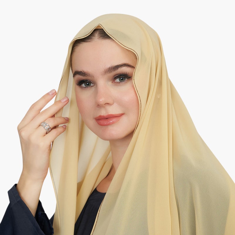 LIFESTYLE Stone Embellished Hijab in Beige for Women - Image 1
