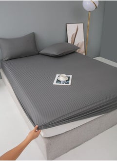 LUNA Home Fitted sheet with elastic corner 90*200+30cm with 2 pillow cases, bedsheet set 0f 3 piece single size, in a dark gray color.  - Image 1