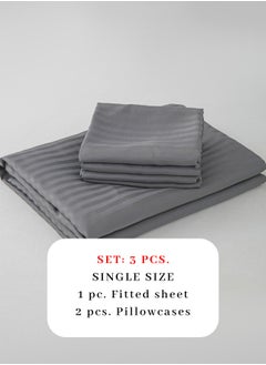 LUNA Home Fitted sheet with elastic corner 90*200+30cm with 2 pillow cases, bedsheet set 0f 3 piece single size, in a dark gray color.  - Image 3