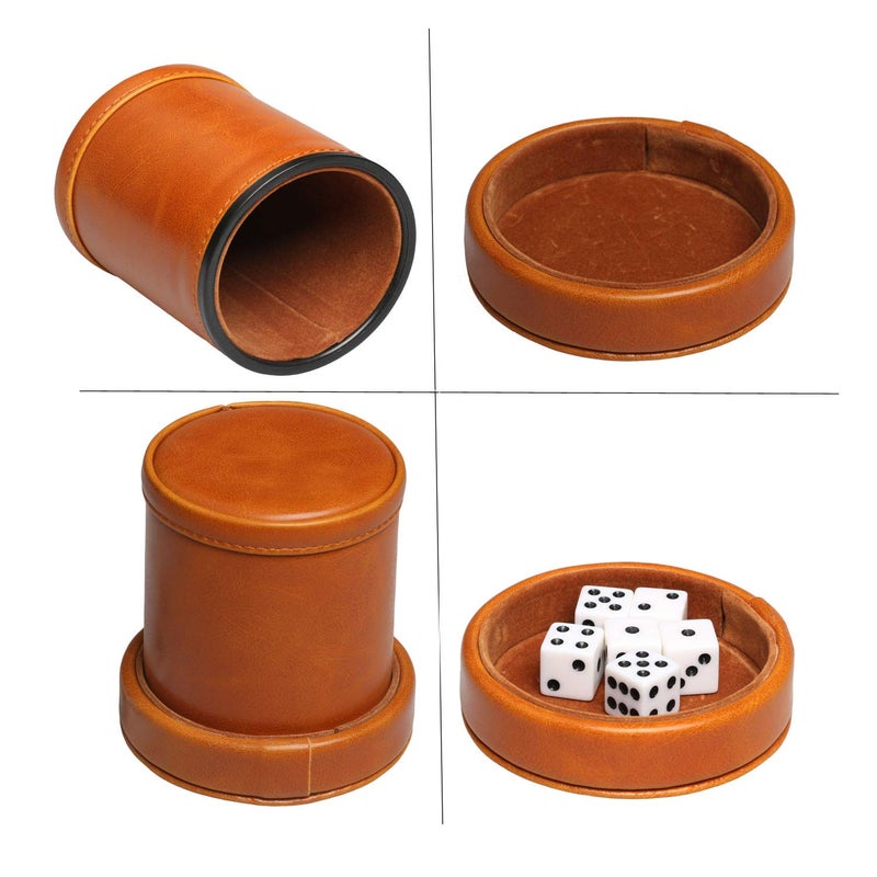RERIVER Leatherette Dice Cup with Lid Includes 6 Dices, Velvet Interior Quiet in Shaking for Liars Dice Farkle Yahtzee Board Games, Brown - Image 5