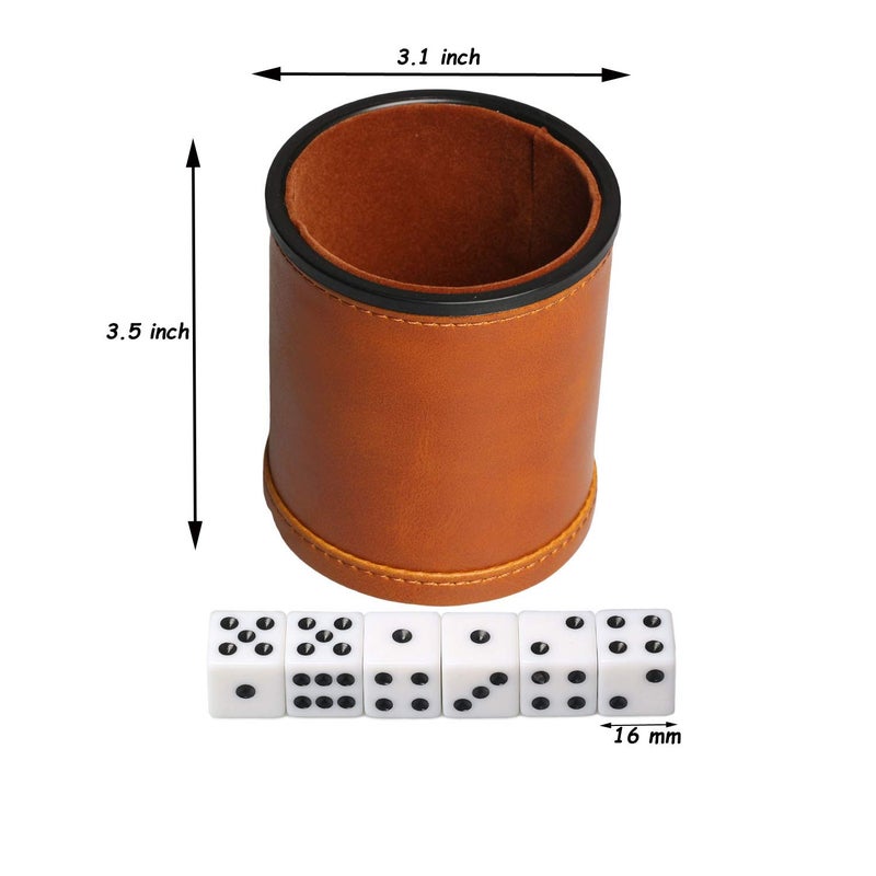 RERIVER Leatherette Dice Cup with Lid Includes 6 Dices, Velvet Interior Quiet in Shaking for Liars Dice Farkle Yahtzee Board Games, Brown - Image 3