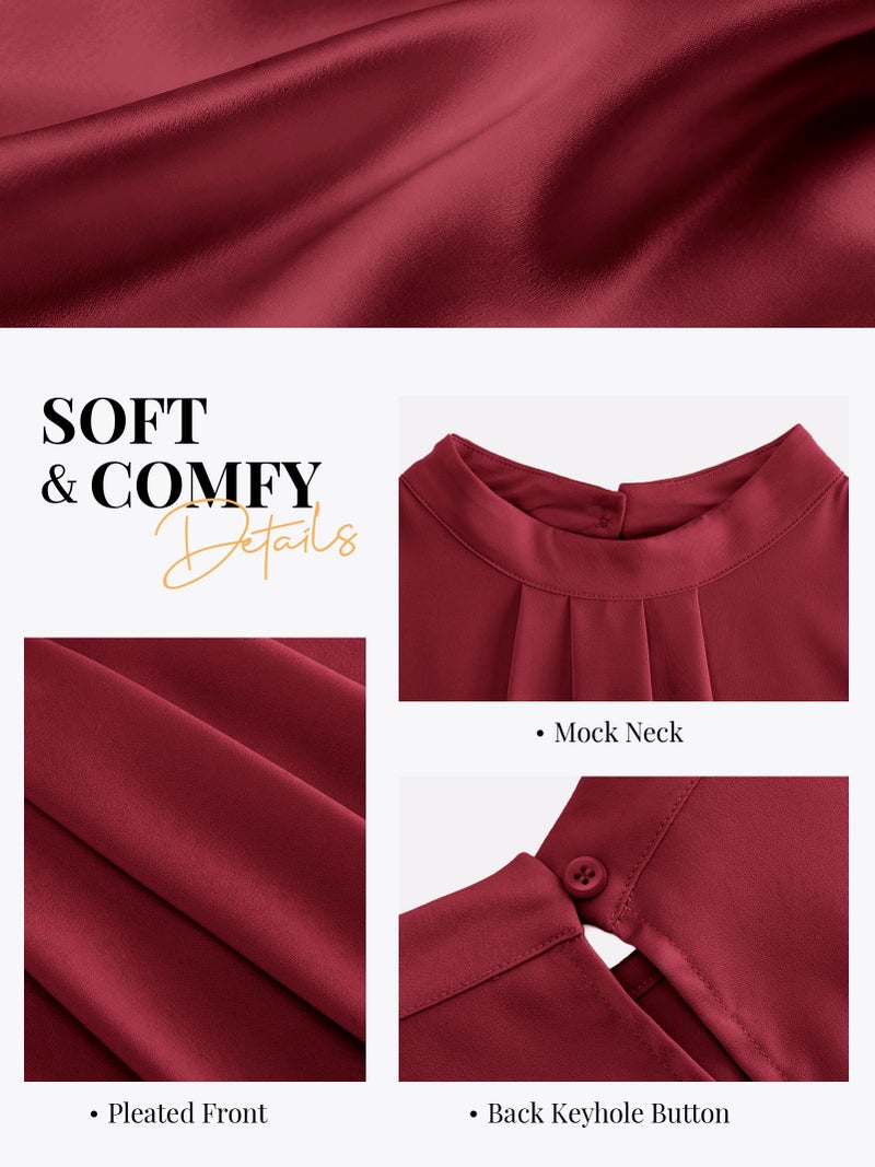 Funlingo Silk Satin Tank Tops for Women Spring Sleeveless Dressy Casual Tunic Blouse Ladies Trendy Work Shirt Business Outfits Wine Red L - Image 5