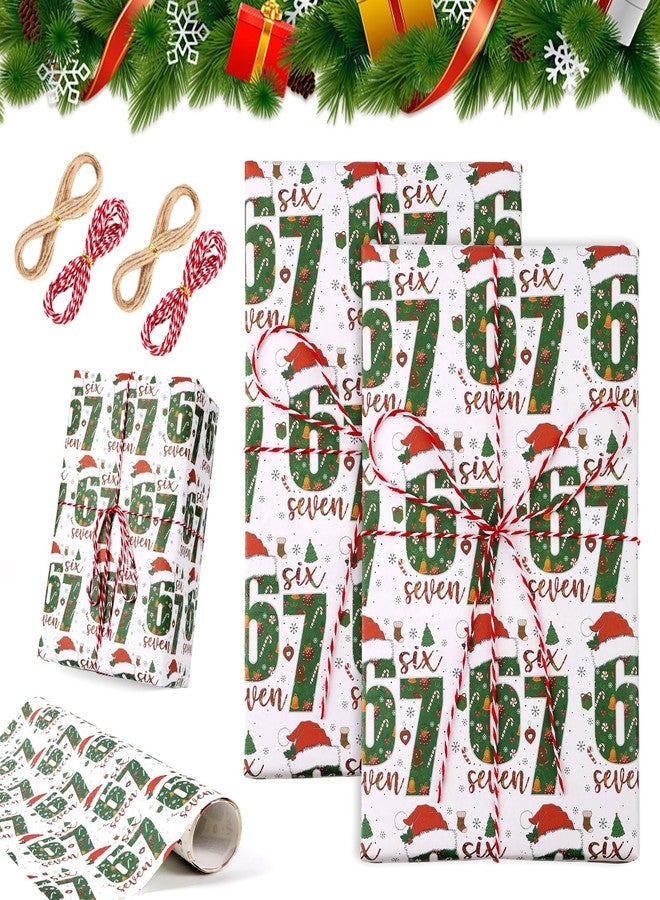 hepanio 2Pcs 67 Christmas Wrapping Paper,67 Meme Christmas Gift Wrap,2026 Funny Holiday Gift Wrap,Unique 67 Xmas Festive Wrapping Papers Roll 67 Meme Xmas Giftwrap Paper Rolls (White* 4*hemp rope - Image 1