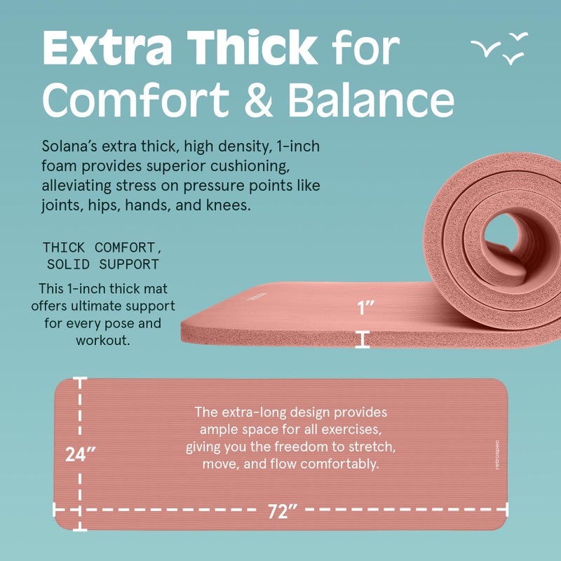 Retrospec Solana Yoga Mat 1" Thick w/Nylon Strap for Men & Women - Non Slip Exercise Mat for Home Yoga, Pilates, Stretching, Floor & Fitness Workouts - Rose - Image 3