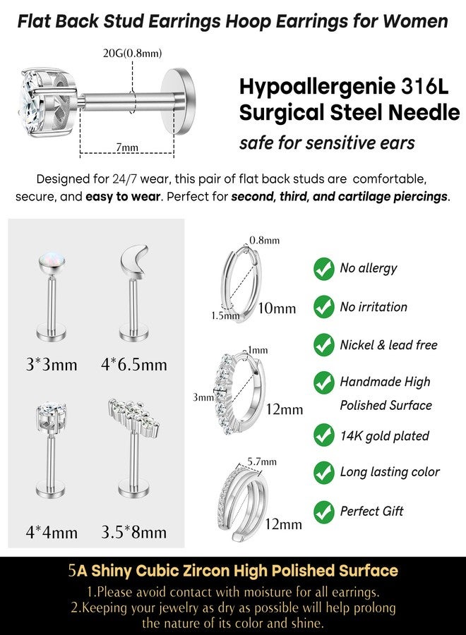 Staligue 7 Pairs Gold Earrings Set for Women Trendy,Hypoallergenic Surgical Steel Flat Back Cartilage Earring Sets for Multiple Piercing,Lightweight Small Silver Gold Ear Cuff Huggie Hoop Stud Earrings Stacks - Image 5