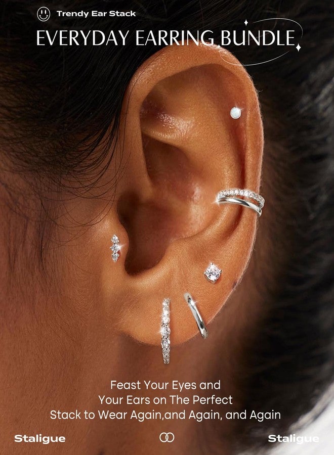 Staligue 7 Pairs Gold Earrings Set for Women Trendy,Hypoallergenic Surgical Steel Flat Back Cartilage Earring Sets for Multiple Piercing,Lightweight Small Silver Gold Ear Cuff Huggie Hoop Stud Earrings Stacks - Image 2