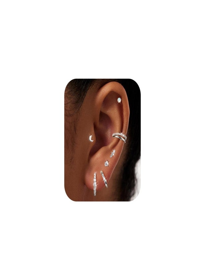 Staligue 7 Pairs Gold Earrings Set for Women Trendy,Hypoallergenic Surgical Steel Flat Back Cartilage Earring Sets for Multiple Piercing,Lightweight Small Silver Gold Ear Cuff Huggie Hoop Stud Earrings Stacks - Image 1