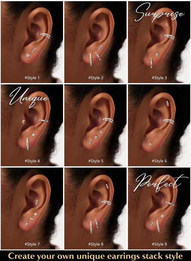 Staligue 7 Pairs Gold Earrings Set for Women Trendy,Hypoallergenic Surgical Steel Flat Back Cartilage Earring Sets for Multiple Piercing,Lightweight Small Silver Gold Ear Cuff Huggie Hoop Stud Earrings Stacks - Image 3
