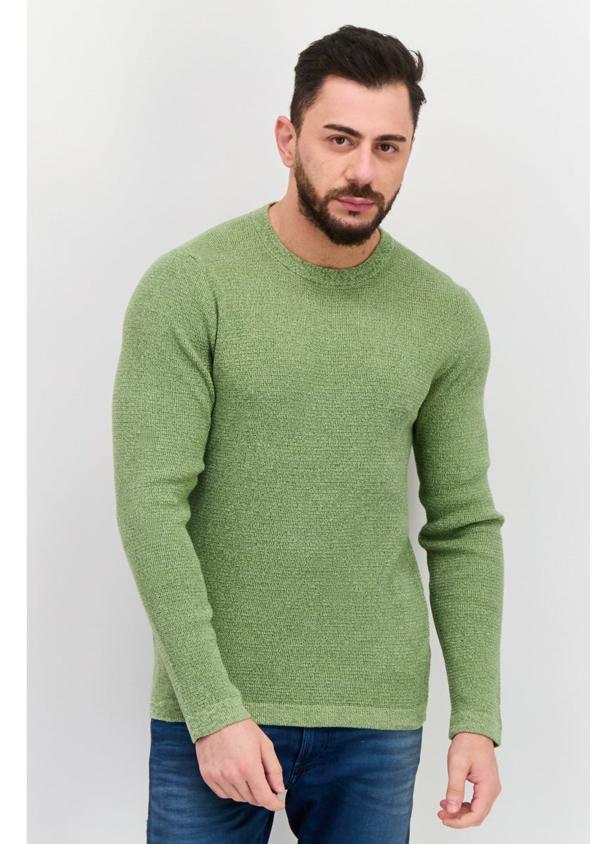 Selected Homme Men Crew Neck Long Sleeve Knitted Sweater, Green Combo  - Image 1