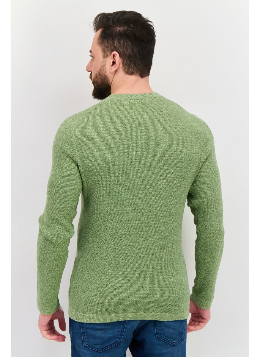 Selected Homme Men Crew Neck Long Sleeve Knitted Sweater, Green Combo  - Image 3