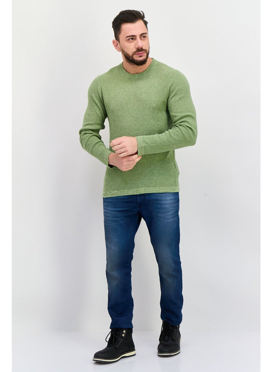 Selected Homme Men Crew Neck Long Sleeve Knitted Sweater, Green Combo  - Image 4