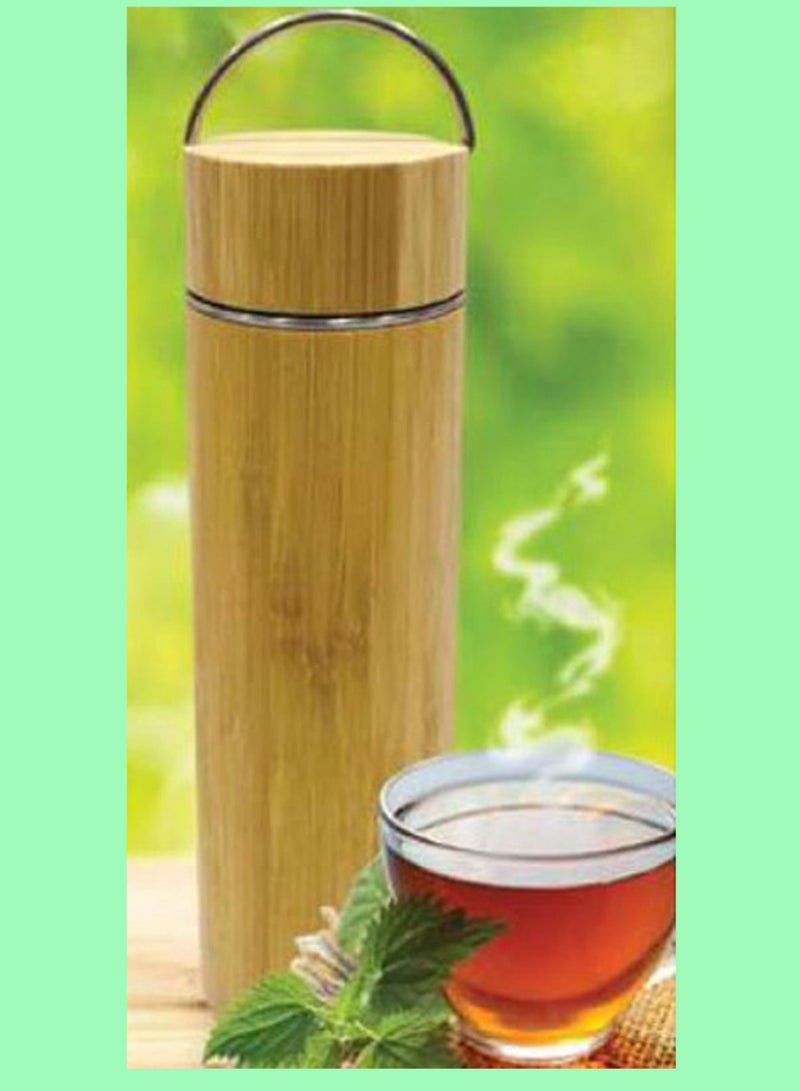 Eco-friendly Bamboo stainless steel drinkware super premium flask with portable handles a mix of steel and bamboo 304-grade steel used inside with natural bamboo outside . - Image 3