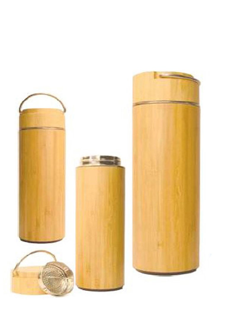 Eco-friendly Bamboo stainless steel drinkware super premium flask with portable handles a mix of steel and bamboo 304-grade steel used inside with natural bamboo outside . - Image 4