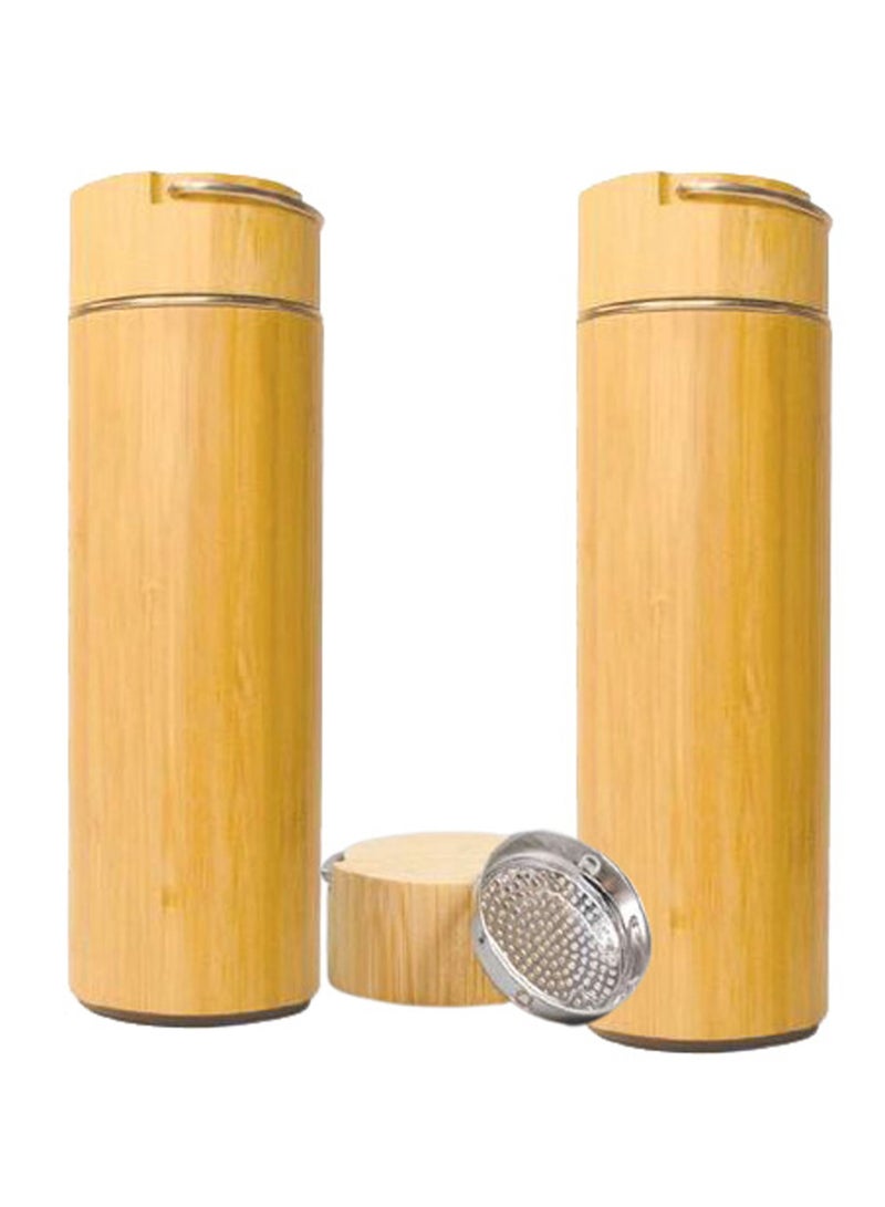 Eco-friendly Bamboo stainless steel drinkware super premium flask with portable handles a mix of steel and bamboo 304-grade steel used inside with natural bamboo outside . - Image 2