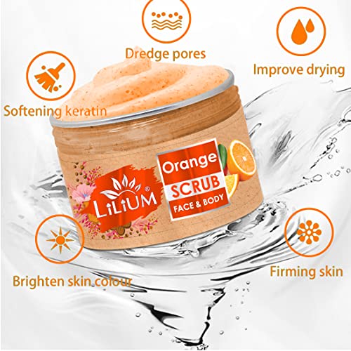 Lilium Deep Exfoliating Face & Body Orange Scrub, 250g, To Exfoliate Dead Skin Cells and Feel Feel Fresh Smoothness - Image 3