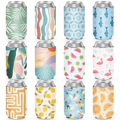 HooAMI 12 Pack Summer Can Cooler Sleeve Insulated Neoprene Can Coolers in Bulk, Beach Pool Bottle Can Drink Holder Party Decorations, Men Women Birthday Bachelorette Party Favor Gifts - Image 1
