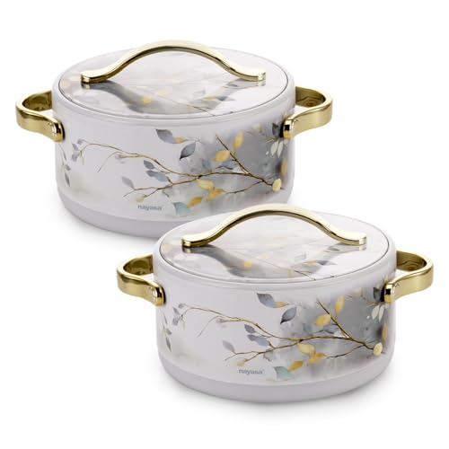 Nayasa Bethany Insulated Inner Steel Casserole Twin Set | 1500 ML | BPA Free | Food Grade |Use for Keeping Roti | Serving Dal, Chawal, Gravy | Hot Pot for Kitchen | Chapati Box| White - Image 1