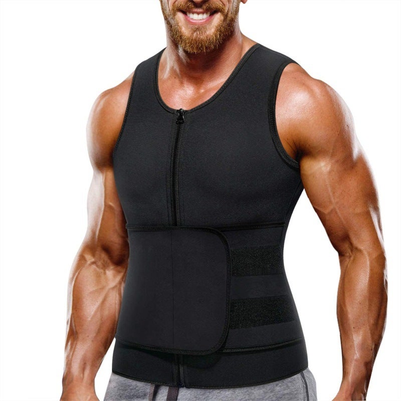 Mens Slimming Vest Neoprene Waist Trainer Men's Single Belt Zipper Vest Black 