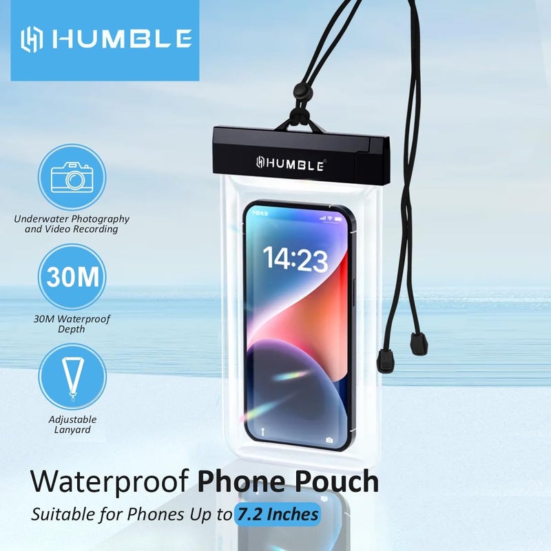 HUMBLE PVC Universal Waterproof Phone Case,IPX8-Rated,Fits Smartphones Up to 7.2" Ideal for Beach,Swimming & Boating,with Adjustable Lanyard for Underwater Photography & Video Recording Transparent - Image 2