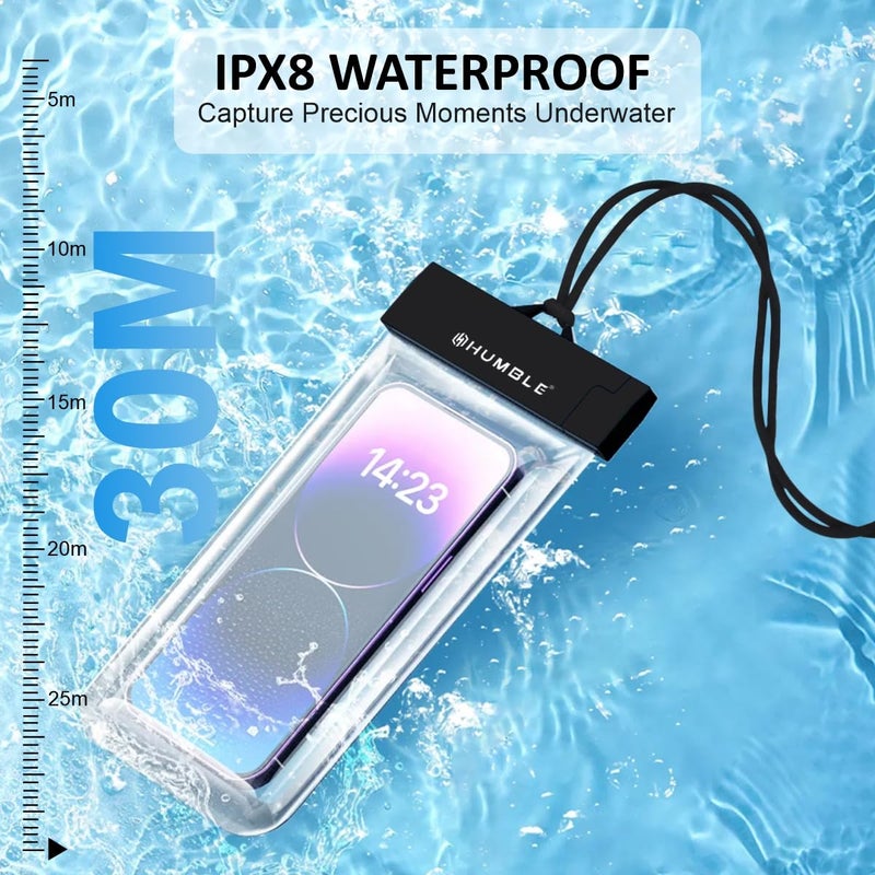 HUMBLE PVC Universal Waterproof Phone Case,IPX8-Rated,Fits Smartphones Up to 7.2" Ideal for Beach,Swimming & Boating,with Adjustable Lanyard for Underwater Photography & Video Recording Transparent - Image 3