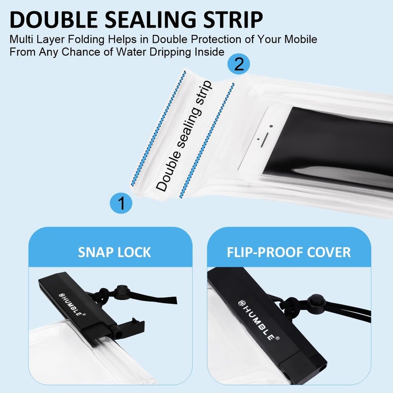 HUMBLE PVC Universal Waterproof Phone Case,IPX8-Rated,Fits Smartphones Up to 7.2" Ideal for Beach,Swimming & Boating,with Adjustable Lanyard for Underwater Photography & Video Recording Transparent - Image 5