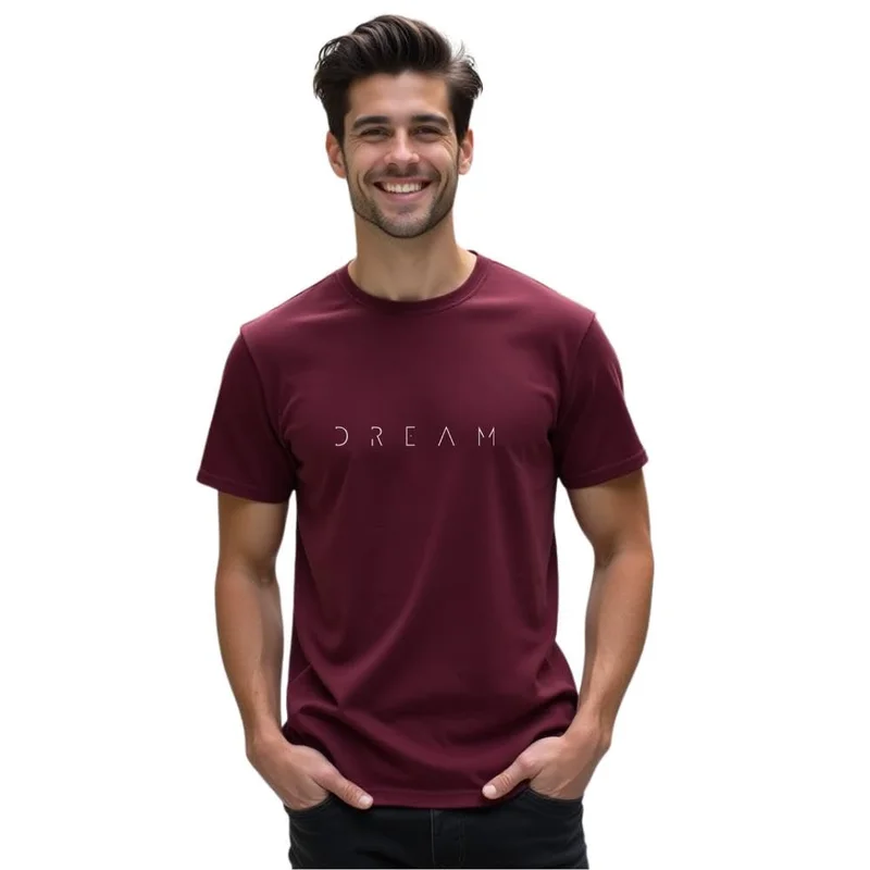 نوبيرو Men's Burgundy Cotton Regular Fit T-Shirt