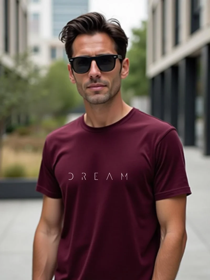نوبيرو Men's Burgundy Cotton Regular Fit T-Shirt