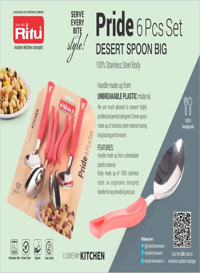 RITU 6 Pieces Stainless Steel Dessert Spoon Big Pride Spoon Set for Home & Kitchen | Desserts & Frozen Treats | Cutlery Set Food Grade Silverware for Tableware - Image 4