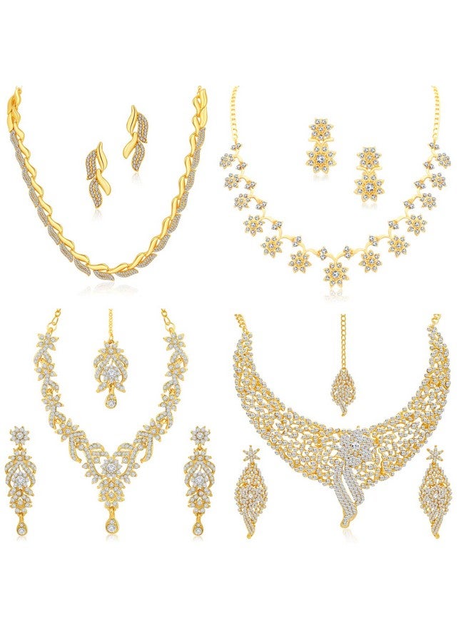 Sukkhi Sparkling Gold Plated Wedding Jewellery Austrian Diamond Set of 4 Necklace Combo for Women (SKR48715) - Image 1