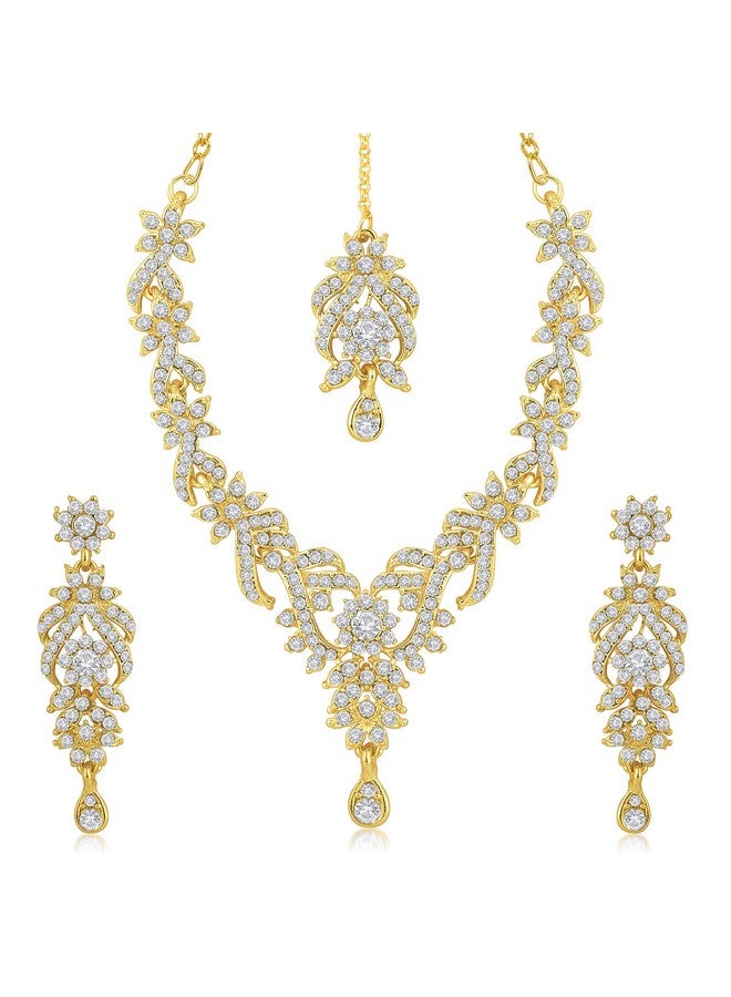Sukkhi Sparkling Gold Plated Wedding Jewellery Austrian Diamond Set of 4 Necklace Combo for Women (SKR48715) - Image 4