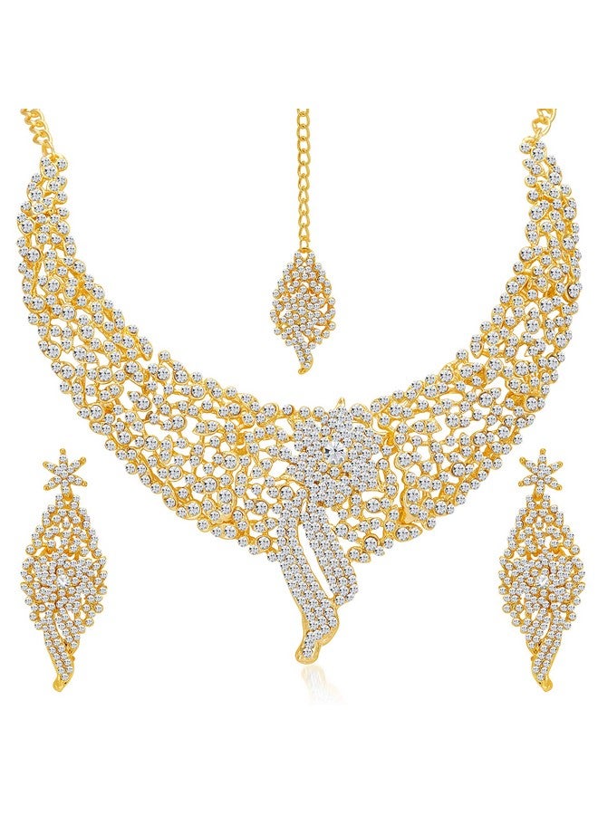 Sukkhi Sparkling Gold Plated Wedding Jewellery Austrian Diamond Set of 4 Necklace Combo for Women (SKR48715) - Image 3