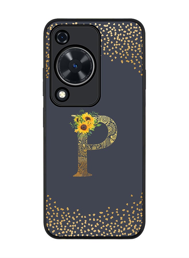 Stylizedd Rugged Black edge case for Huawei nova Y72 / Huawei Enjoy 70 4G, Slim fit Soft Cover Custom Monogram Initial Letter Floral Pattern Alphabet - P (Grey) - Image 1