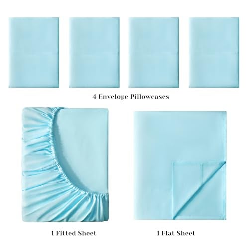 BYSURE 6 Pieces Bed Sheets Set(King, Aqua Blue) - Hotel Luxury Super Soft 1800 Thread Count 100% Microfiber Sheets with Deep Pockets, Wrinkle & Fade Resistant - Image 3
