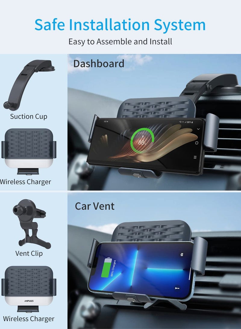 Excefore Wireless Car Charger for Samsung Galaxy Z Fold 4/3/2, [Dual Coils] Fast Charging Phone Mount, Auto-Clamping Air Vent Dashboard Holder Fold/Note - Image 2