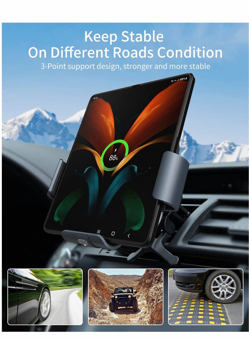Excefore Wireless Car Charger for Samsung Galaxy Z Fold 4/3/2, [Dual Coils] Fast Charging Phone Mount, Auto-Clamping Air Vent Dashboard Holder Fold/Note - Image 3