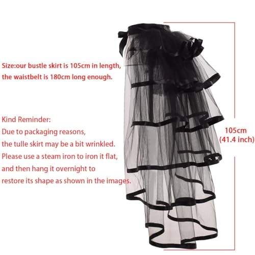GRACEART Victorian Steampunk Bustle Skirt 6 Layered Tie-on Belt Tulle Tutu Overskirt A-black - Image 3