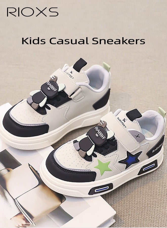 RIOXS Kids Casual Sneakers, Boys' Fashion Girls' Shoes, Comfy Breathable Skateboard Sneakers for Boys Girls, Classic Round Toe Athlesiure Shoes, Children's Cute Leisure Sports Shoe with Hook Loop Design and Star Detail, Lightweight Anti-slip Walking Shoes, Stylish Low-Top Tennis Shoes for Toddler Little/Big Kids, Great Gift for Birthday/ Back-to-school/ Admission ceremony/ Daily Reward, Black Trainers Kids Footwear - Image 2