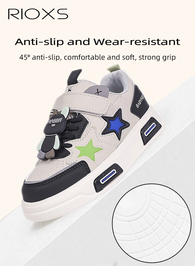 RIOXS Kids Casual Sneakers, Boys' Fashion Girls' Shoes, Comfy Breathable Skateboard Sneakers for Boys Girls, Classic Round Toe Athlesiure Shoes, Children's Cute Leisure Sports Shoe with Hook Loop Design and Star Detail, Lightweight Anti-slip Walking Shoes, Stylish Low-Top Tennis Shoes for Toddler Little/Big Kids, Great Gift for Birthday/ Back-to-school/ Admission ceremony/ Daily Reward, Black Trainers Kids Footwear - Image 3